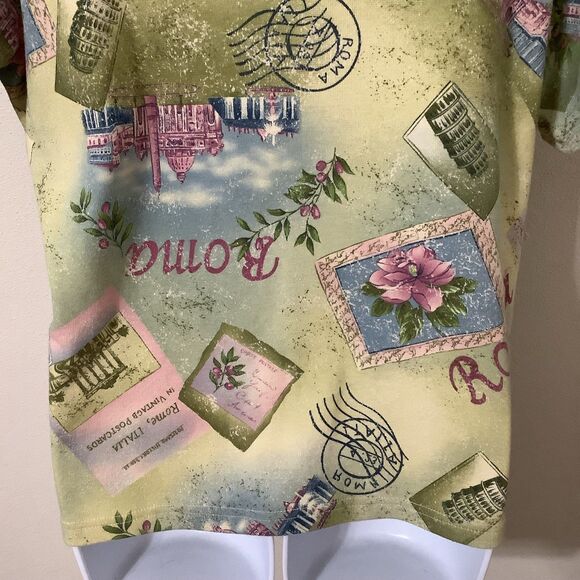 Vintage Y2K Fairy Grunge Green Rome Roma Vacation Graphic Rhinestone T Shirt XL - Picture 10 of 12